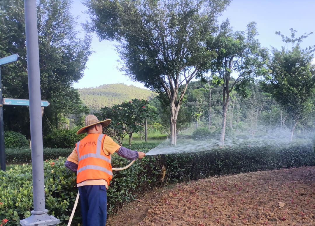 怡軒園林綠化公司工人正在給植物澆水